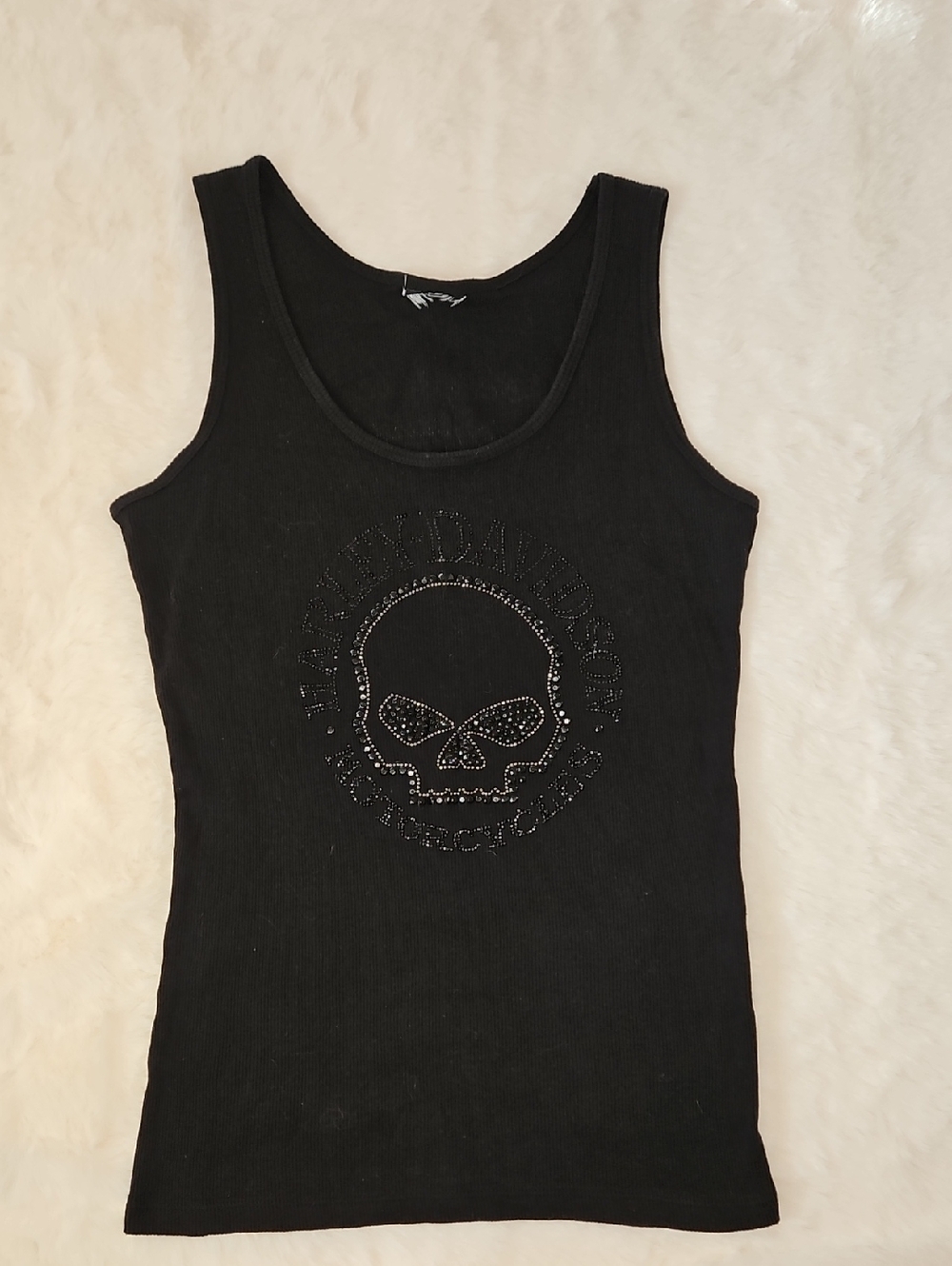 Harley-Davidson Black Studded Skull Ribbed Tank Top - Women's